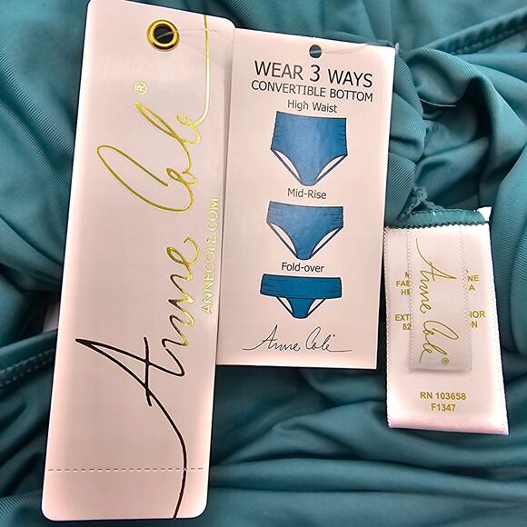 Anne Cole Womans size 18W Convertible High Waist Shirred Bikini bottom Green NEW - Picture 5 of 7